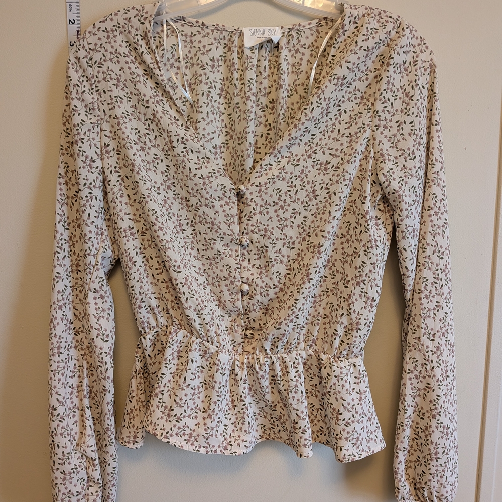 Sienna Sky Beige Floral Button-Down Blouse
